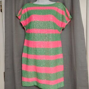 ❤️LILLY PULITZER Cucina Fully Sequined Pink / Green Party Evening Dress Size XS